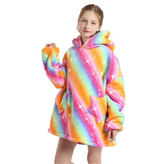 Kids Sherpa Fleece Hoodie Blanket with Sleeves